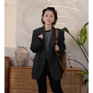 Y【叭哒不惑】 无性 亚麻羊毛简约复古时尚休闲百搭宽松西装外套