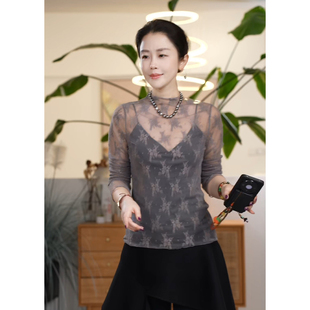 Y【叭哒不惑】 未名诗 蕾丝半高领设计感打底衫女气质百搭上衣