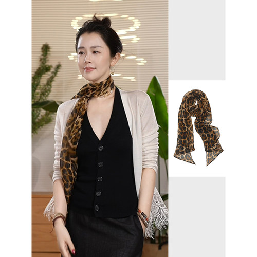 Y【叭哒不惑】 桑蚕丝时尚复古豹纹百搭气质女丝巾披肩