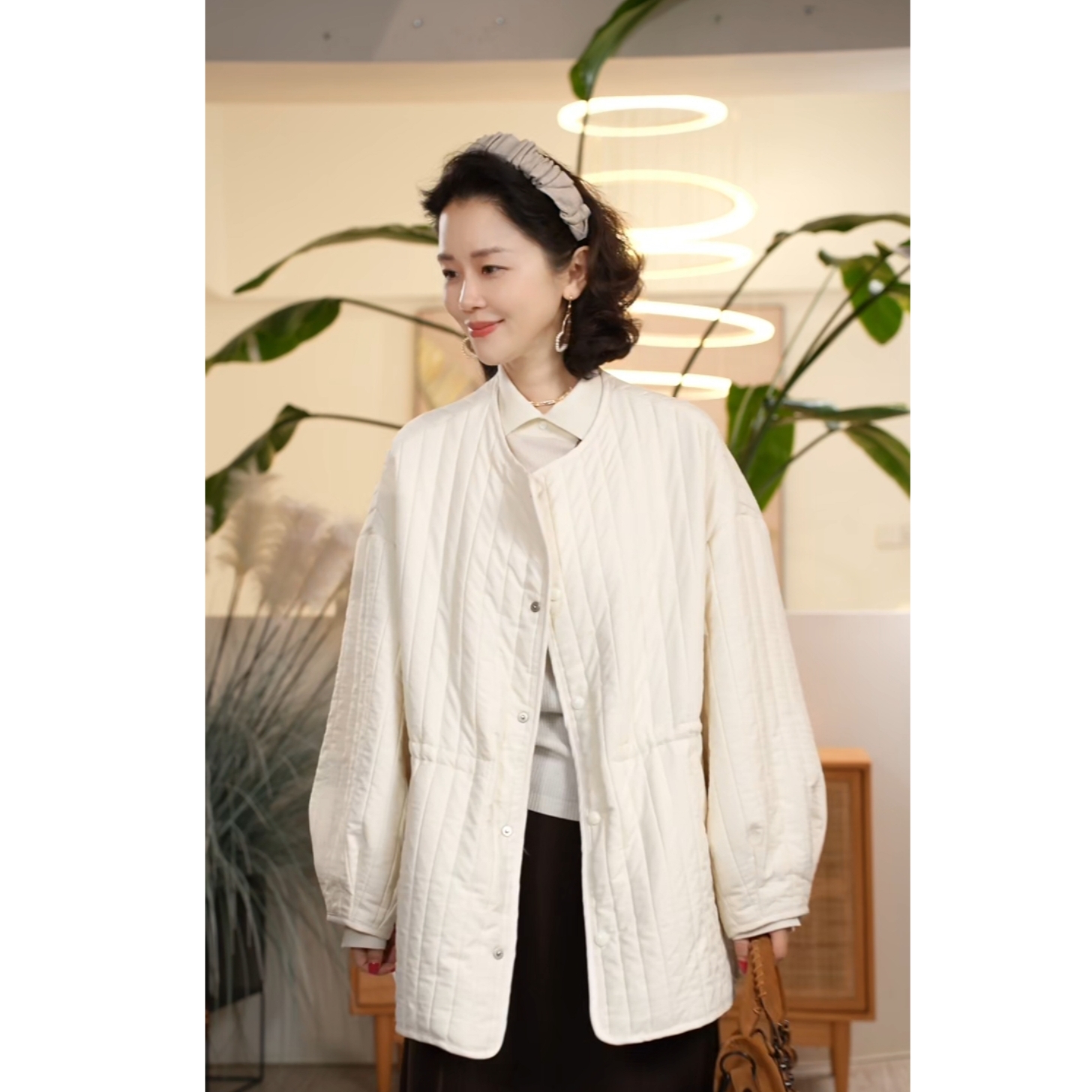 Y【叭哒不惑】即明 时尚圆领格子棉衣百搭宽松舒适显瘦棉服