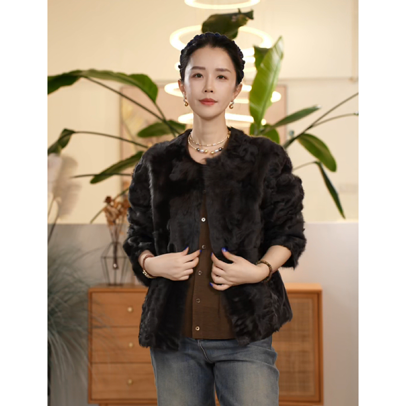 X【叭哒不惑】暗夜 小象羔羊皮毛一体两面穿高级感外套女百搭上衣