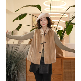 水貂毛皮紫标中国风马夹女保暖无袖 断桥雪 上衣 叭哒不惑