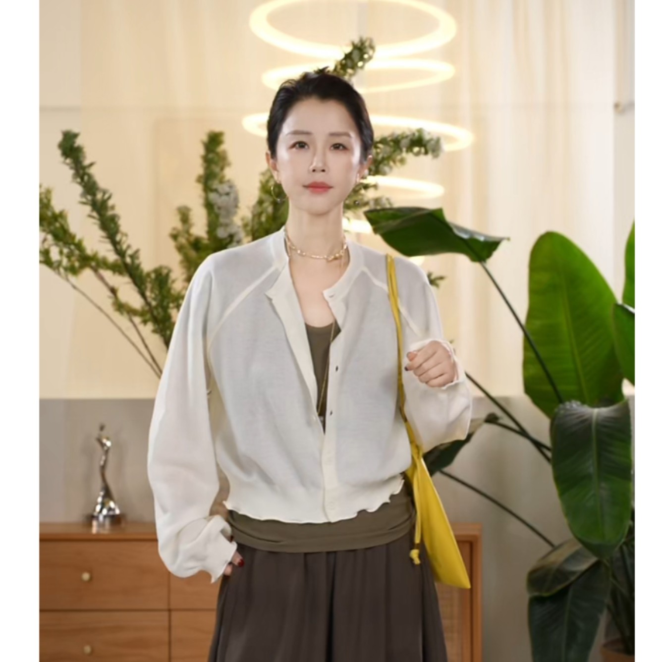 X【叭哒不惑】休闲花边单排扣针织开衫长袖外套纯色圆领上衣