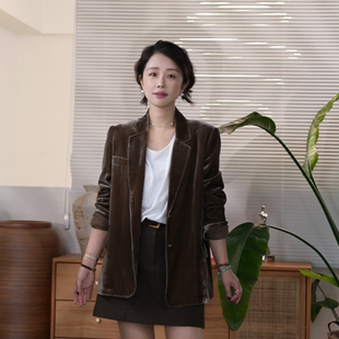 X【叭哒不惑】 折射板 桑蚕丝丝绒复古高级感气质搭女士西装外套