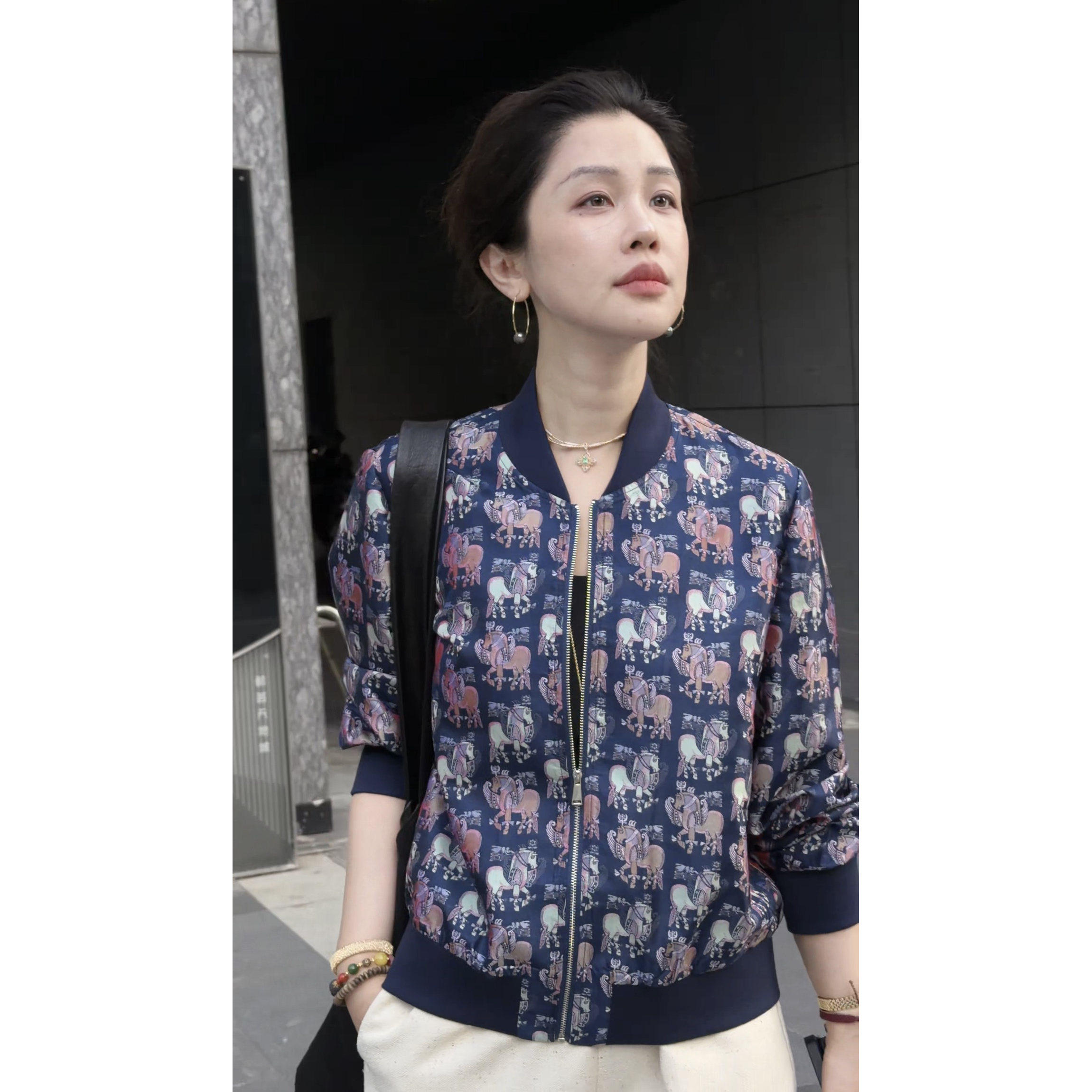 Y【叭哒不惑】万马图 桑蚕丝蜀锦国风时尚百搭碎花上衣外套夹克