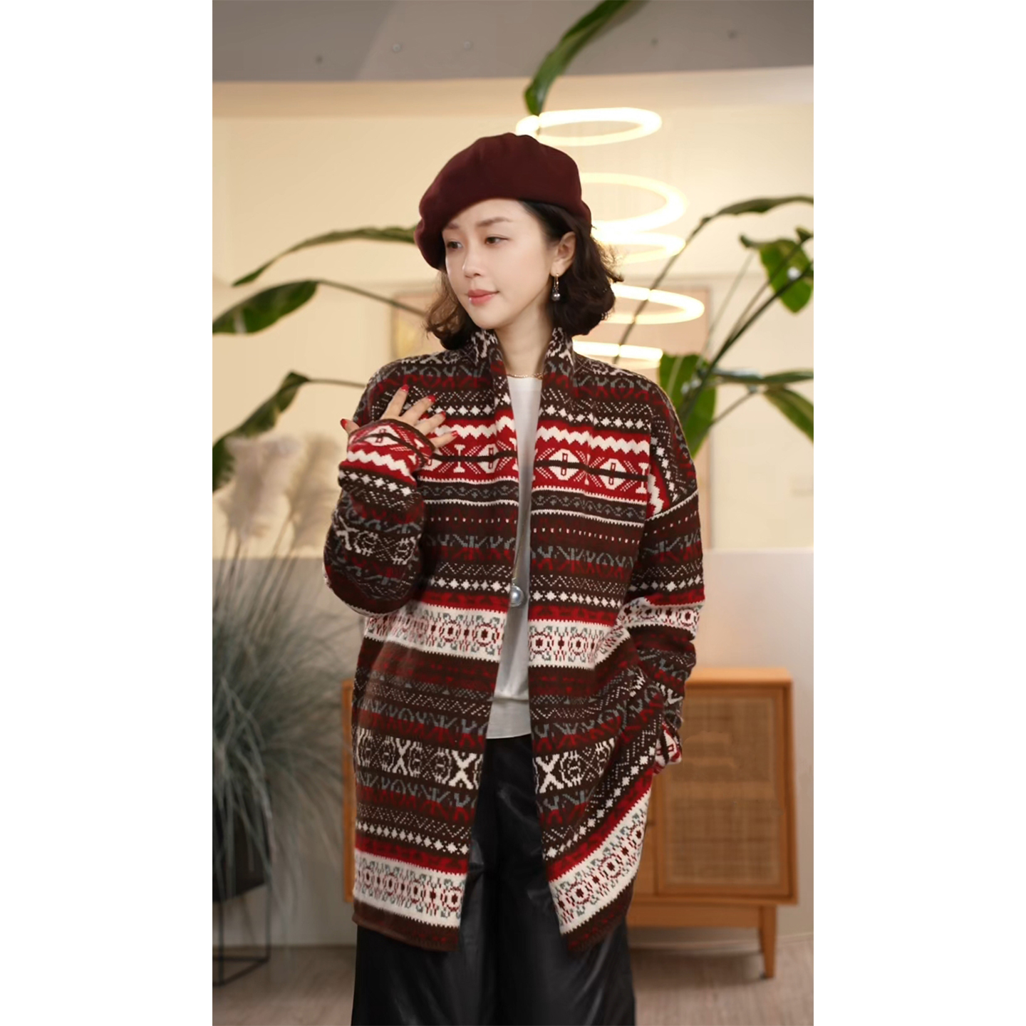 羊毛开衫复古费尔岛外套重工轻奢