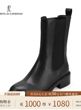 诺贝达女靴冬季帅气切尔西靴女黑色烟筒靴短靴舒适保暖RA227205