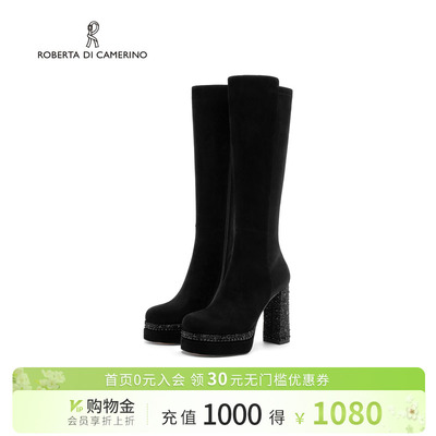 诺贝达冬季长筒弹力靴新款水钻高跟女靴百搭显瘦时装靴RA254310