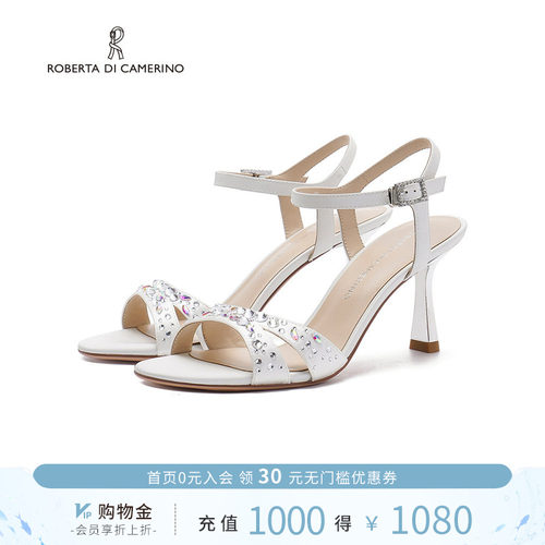 诺贝达露趾水钻一字带凉鞋2025夏季新款高跟女时装凉鞋RM258202