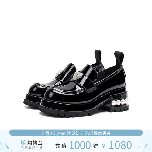 诺贝达粗跟乐福鞋学院风水钻