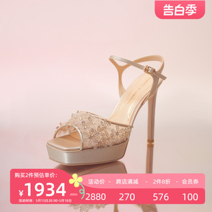 RM247502 RobeRta诺贝达女鞋 2024夏超高跟防水台一字带宴会凉鞋