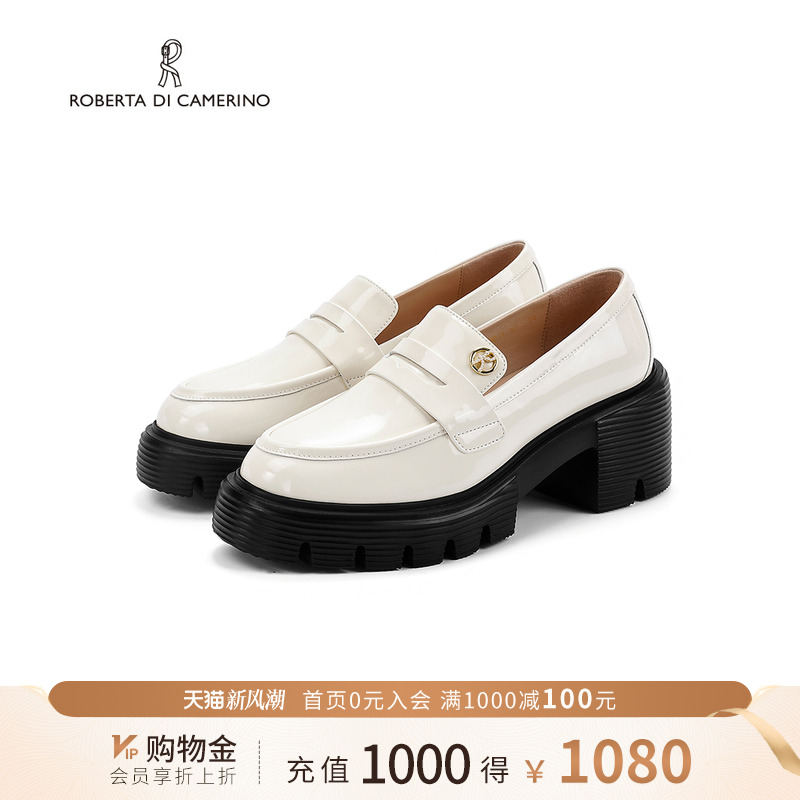 诺贝达新款厚底乐福鞋女增高休闲通勤百搭小皮鞋商场同款RL247015