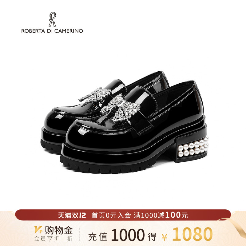 诺贝达2025厚底粗跟百搭学院风乐福鞋一脚蹬商场同款女RS255503