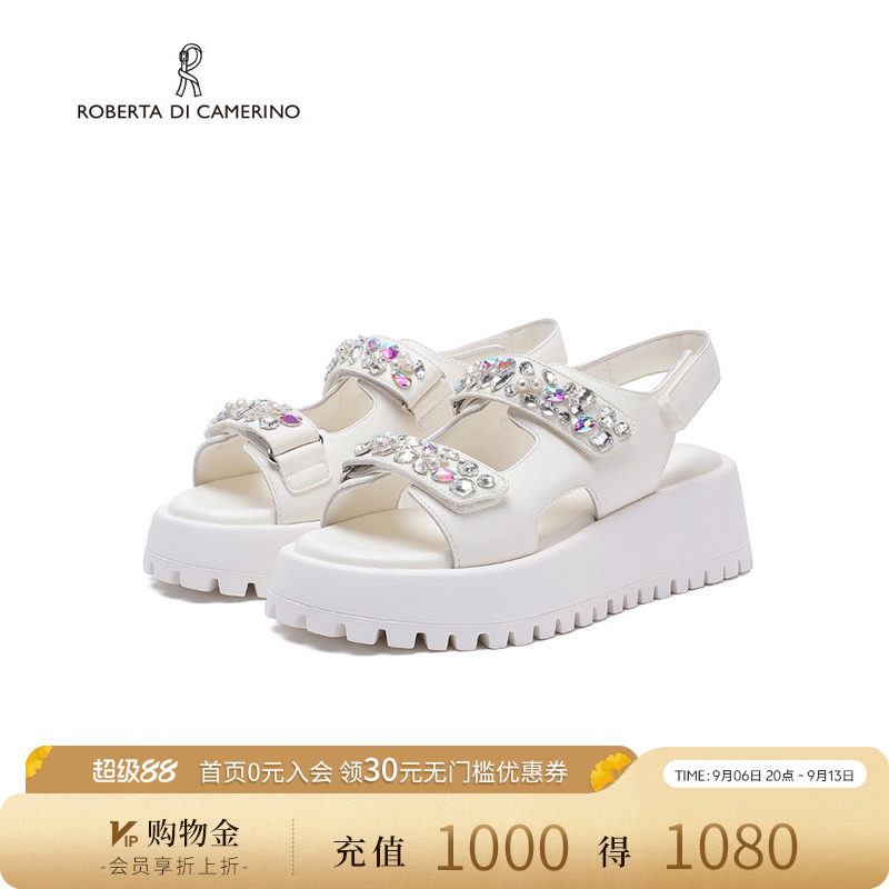 诺贝达沙滩凉鞋夏季新款时尚舒适露趾凉拖水钻厚底松糕鞋RM256003图片