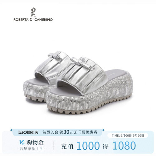 诺贝达2025夏季新款厚底一字拖增高休闲水钻外穿凉拖鞋RM255509