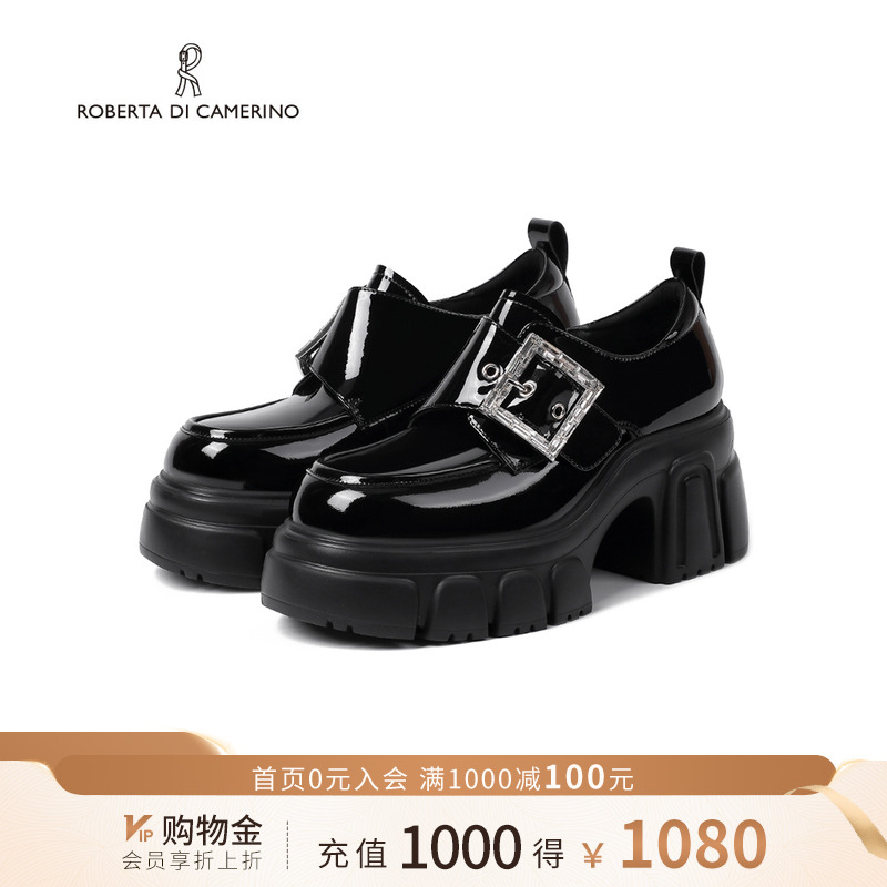 诺贝达方扣水钻乐福鞋秋季新款百搭休闲鞋厚底增高女鞋RS266105