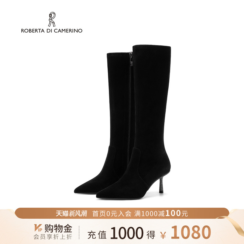 诺贝达细高跟长筒靴拉链显瘦时装靴冬季尖头气质显瘦女靴RA247205