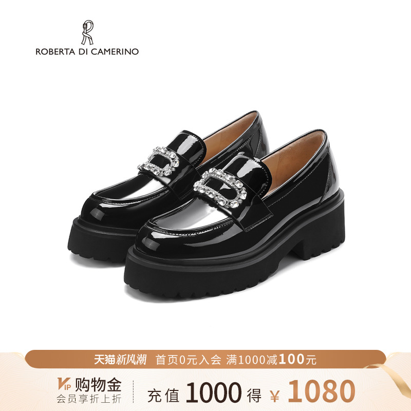 诺贝达厚底乐福鞋水钻扣饰小皮鞋时尚英伦风百搭新款单鞋RL258209