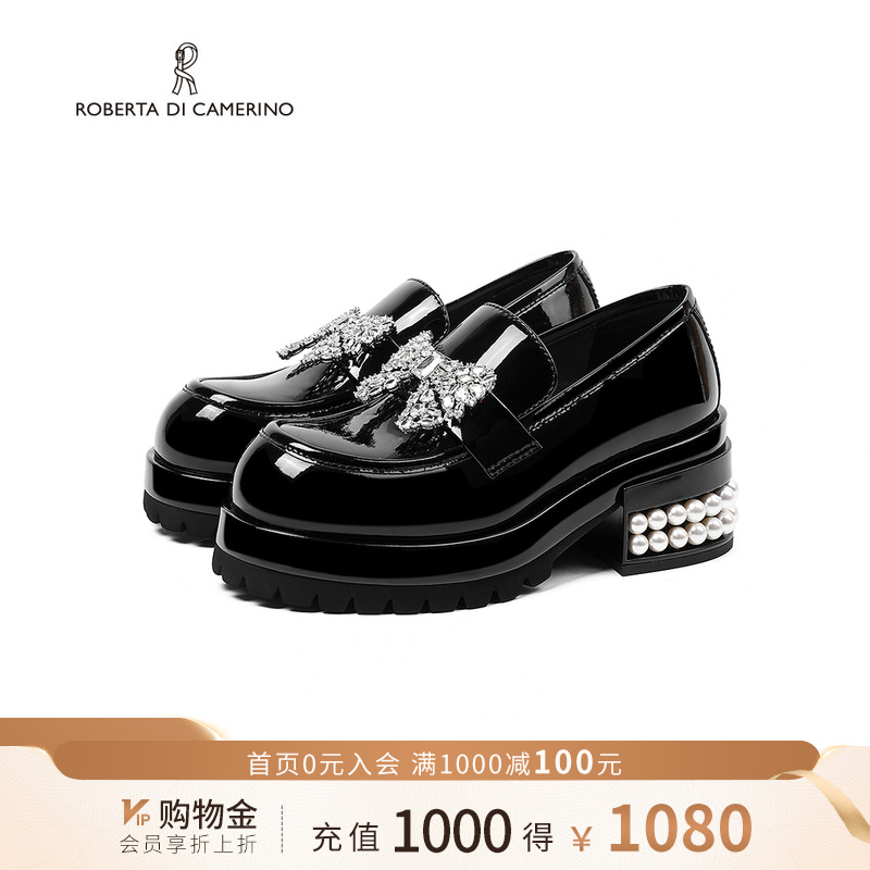 诺贝达2025厚底粗跟百搭学院风乐福鞋一脚蹬商场同款女RS255503