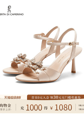 诺贝达夏季一字带凉鞋2026新款蝴蝶结舒适罗马高跟女鞋RM264319