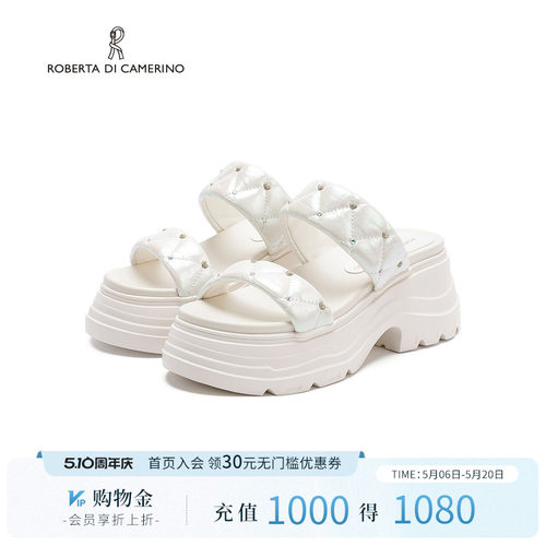 诺贝达2025夏季厚底休闲鞋女士沙滩鞋一脚蹬防水台凉鞋RM255901