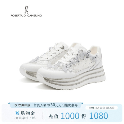 诺贝达夏季新款休闲鞋蝴蝶结透气水钻厚底增高时尚女鞋RCM265910