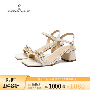 舒適粗跟一字帶休閑涼鞋 諾貝達(dá)女鞋 夏季 高跟涼鞋 女涼鞋 RM247002