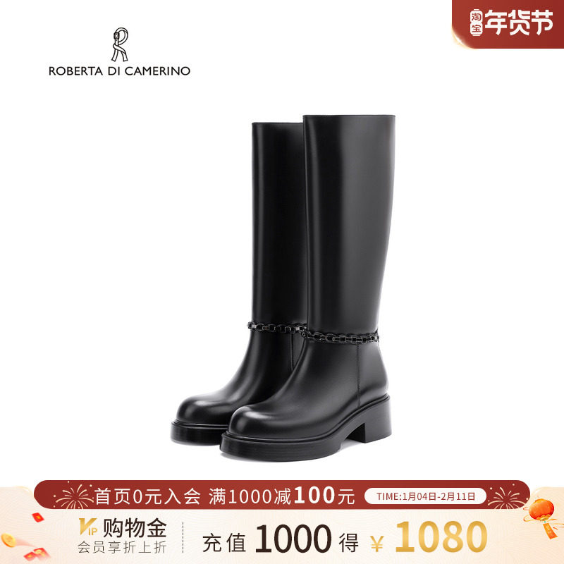 诺贝达高筒骑士靴2025冬季新款高筒靴粗跟过膝气质女靴RA255509,女鞋,骑士靴,淘宝优惠券,粉丝福利购,淘宝优惠卷