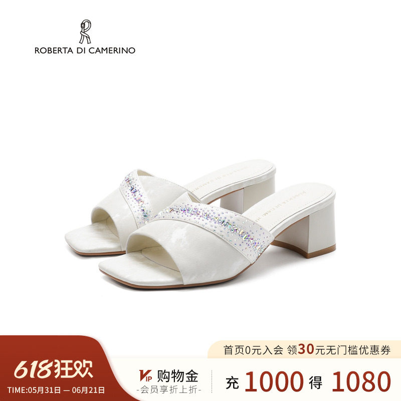 诺贝达夏季时装凉鞋2026水钻粗跟女鞋简约百搭外穿女拖鞋RM267608