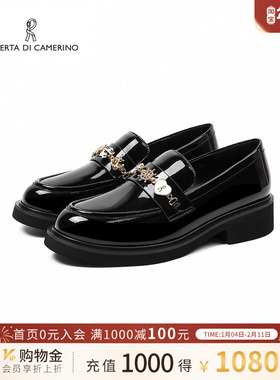 诺贝达2025春新款粗跟英伦风乐福鞋圆头白色小皮鞋女士RS257005