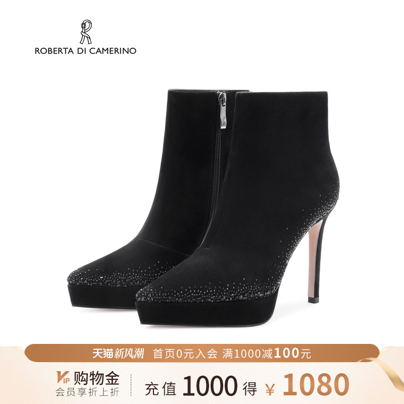 诺贝达冬季新款时装靴尖头细跟中筒女靴显瘦防水台高跟鞋RA254315