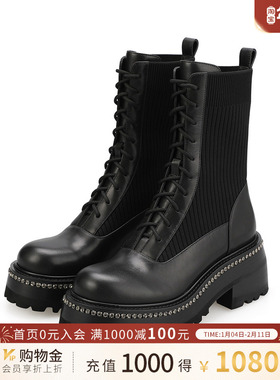 诺贝达女靴弹力马丁靴个性帅气厚底短靴时装短靴真皮材质RA227221