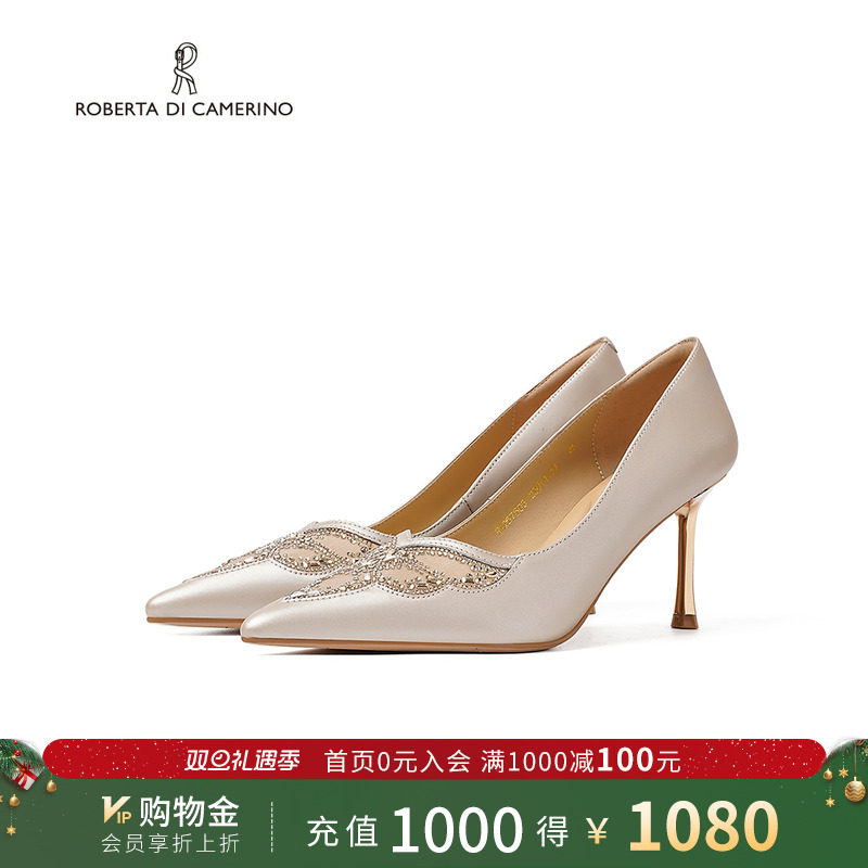 诺贝达迷人细跟高跟鞋女水钻单鞋