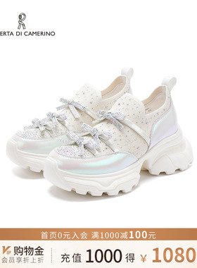 诺贝达幻彩水钻老爹鞋厚底内增高鞋蝴蝶结休闲运动鞋女RCL255401