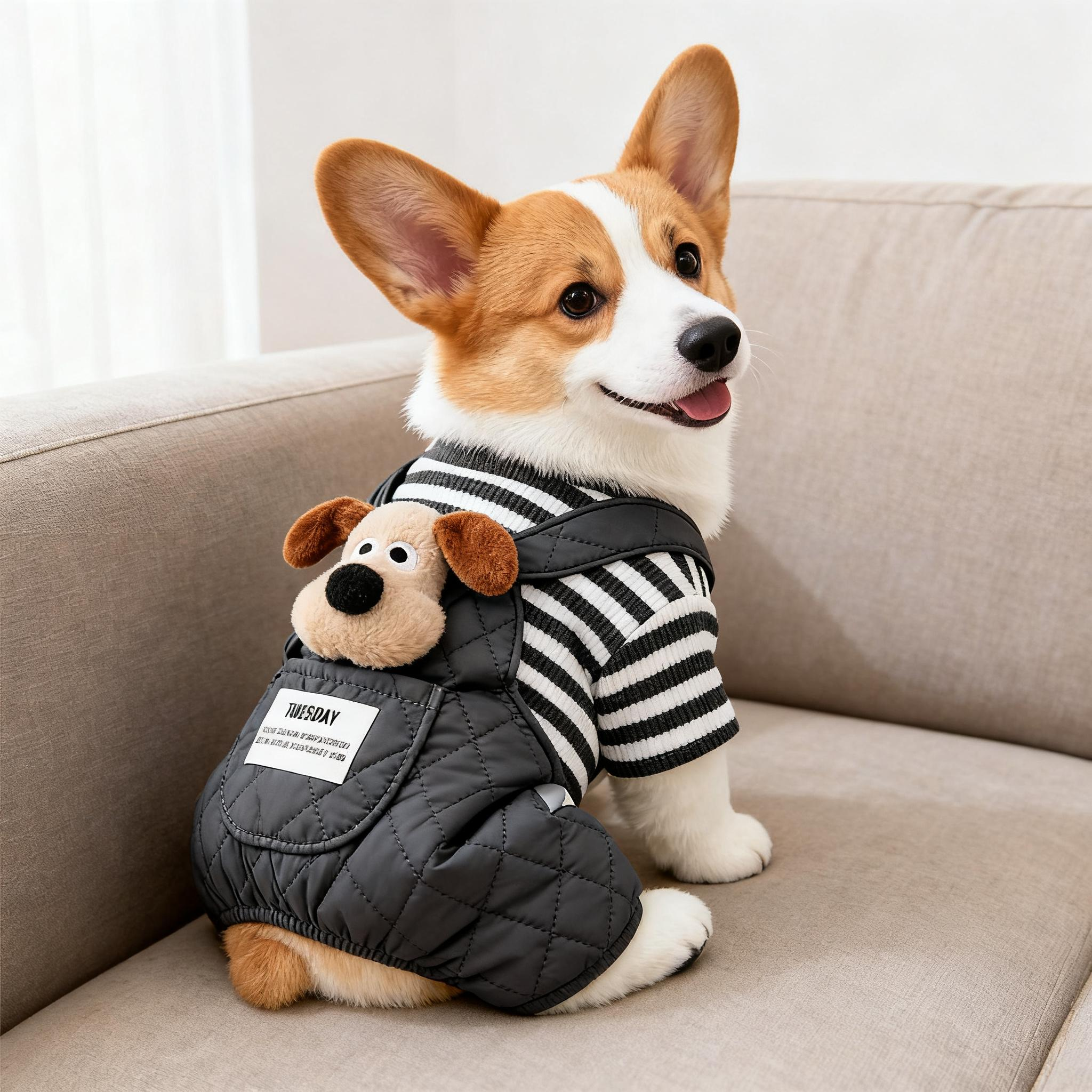 柯基狗狗衣服秋冬保暖加绒加厚卡通背带裤中小型犬泰迪过冬四脚衣