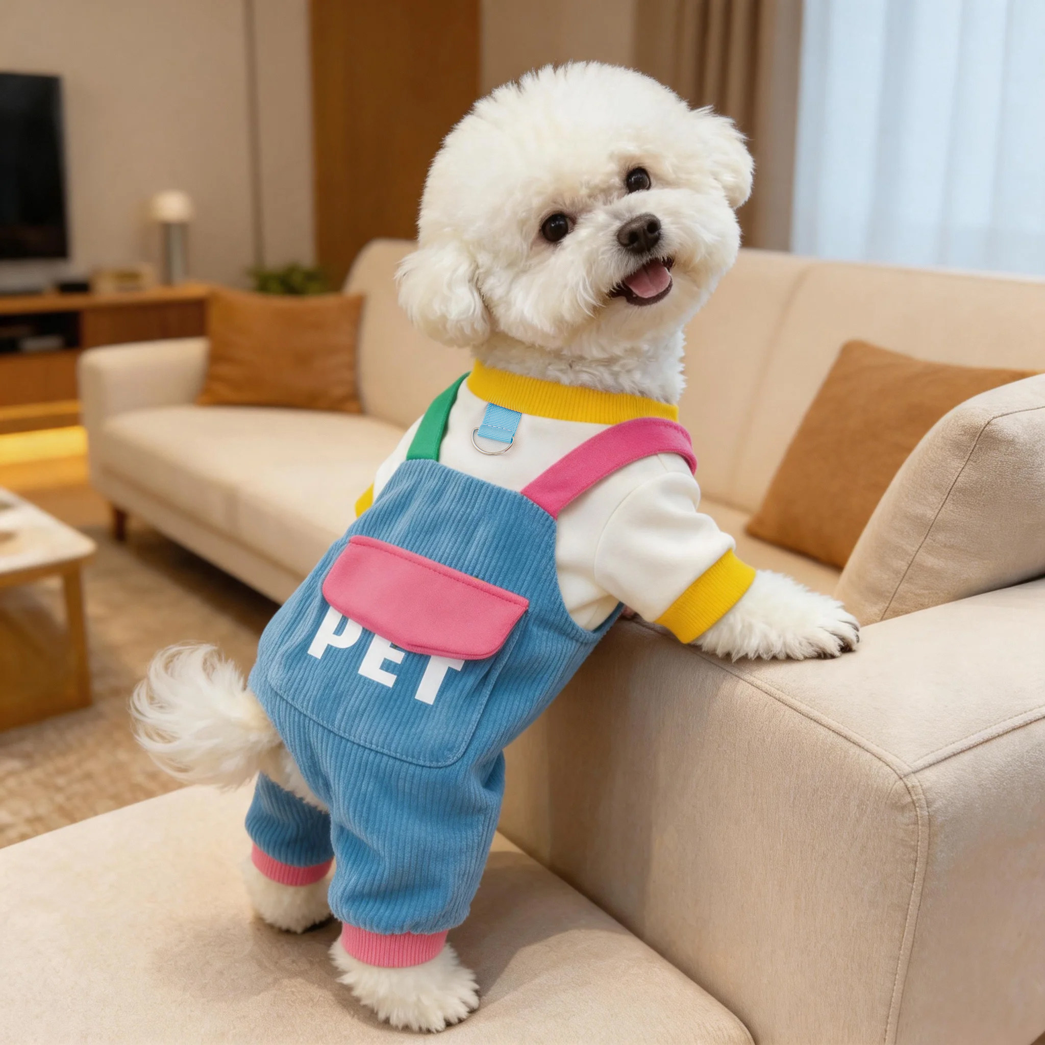 狗狗衣服秋冬保暖比熊泰迪马尔济斯雪纳瑞宠物可牵引四脚背带裤