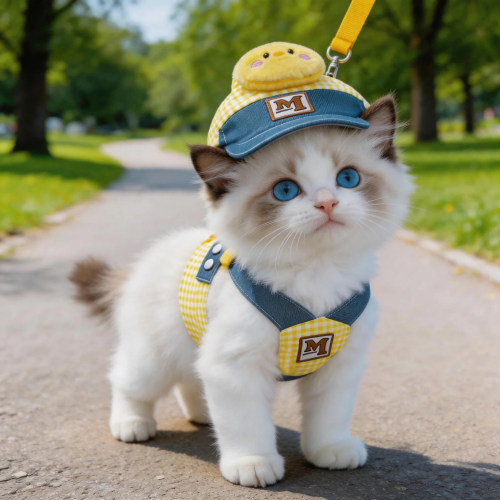 猫咪帽子露耳朵夏季防晒太阳帽金渐层布偶猫狗狗牵引绳宠物衣服