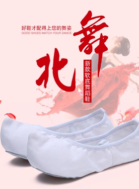 北舞朝鲜舞鞋传统勾勾鞋白色古典舞蹈鞋室内练功鞋儿童成人帆布