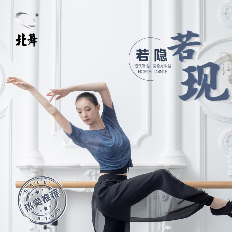 速发舞练功服半透网纱系侧衣带典古舞形体瑜伽服