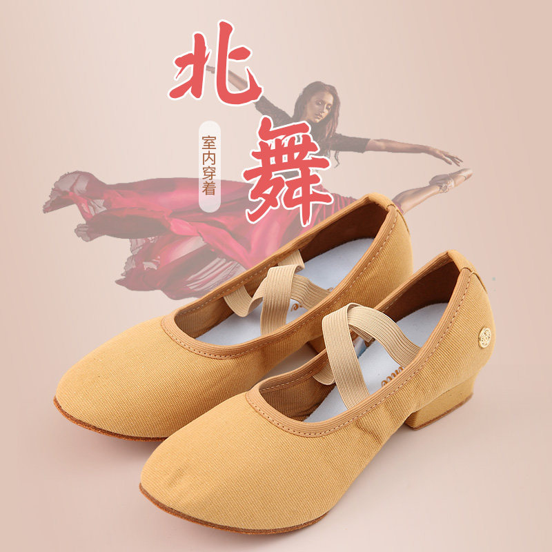 北舞女帆布教师鞋带跟舞蹈鞋软底练功鞋民族舞瑜伽肚皮舞鞋芭蕾舞