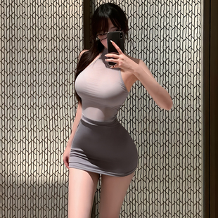 反差人妻感】纯欲绑带透视OL秘书制服性感露背包臀睡衣晨袍qqny女