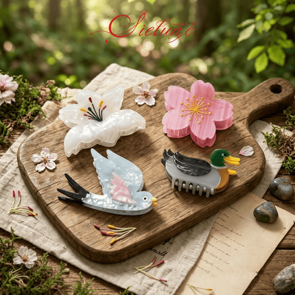 「序春」Cielune 樱花百合抓夹 醋酸板材鲨鱼夹气质盘发花朵发饰