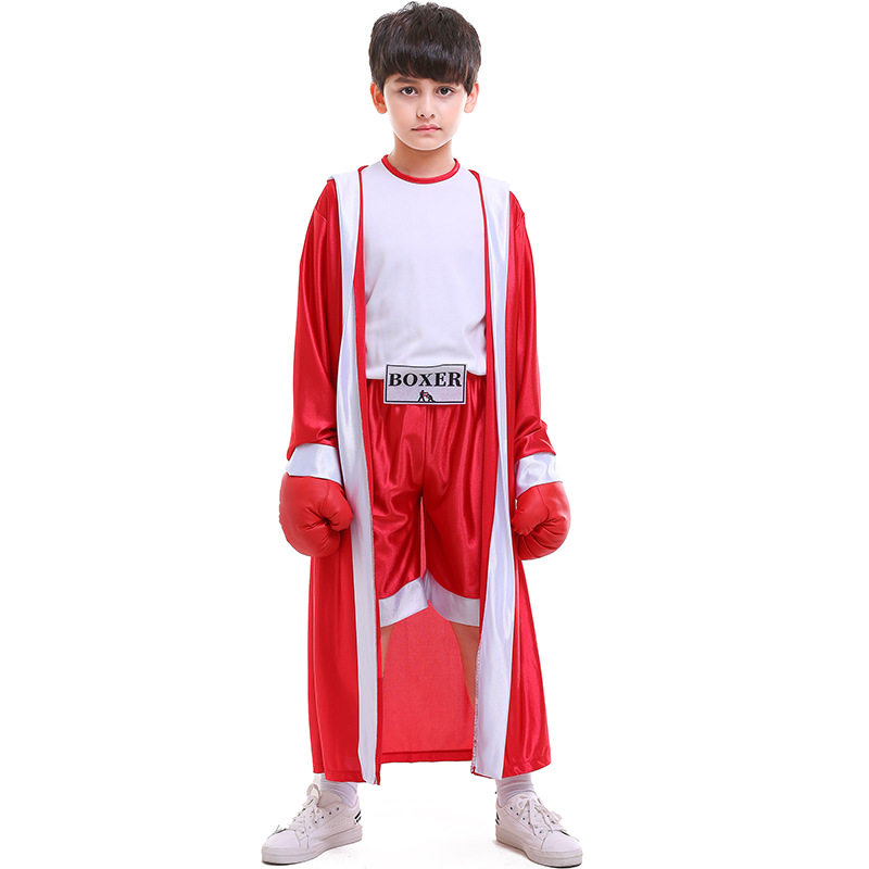 万圣节服装两色儿童运动服 红蓝拳击手 儿童拳击比赛服装摄影服装