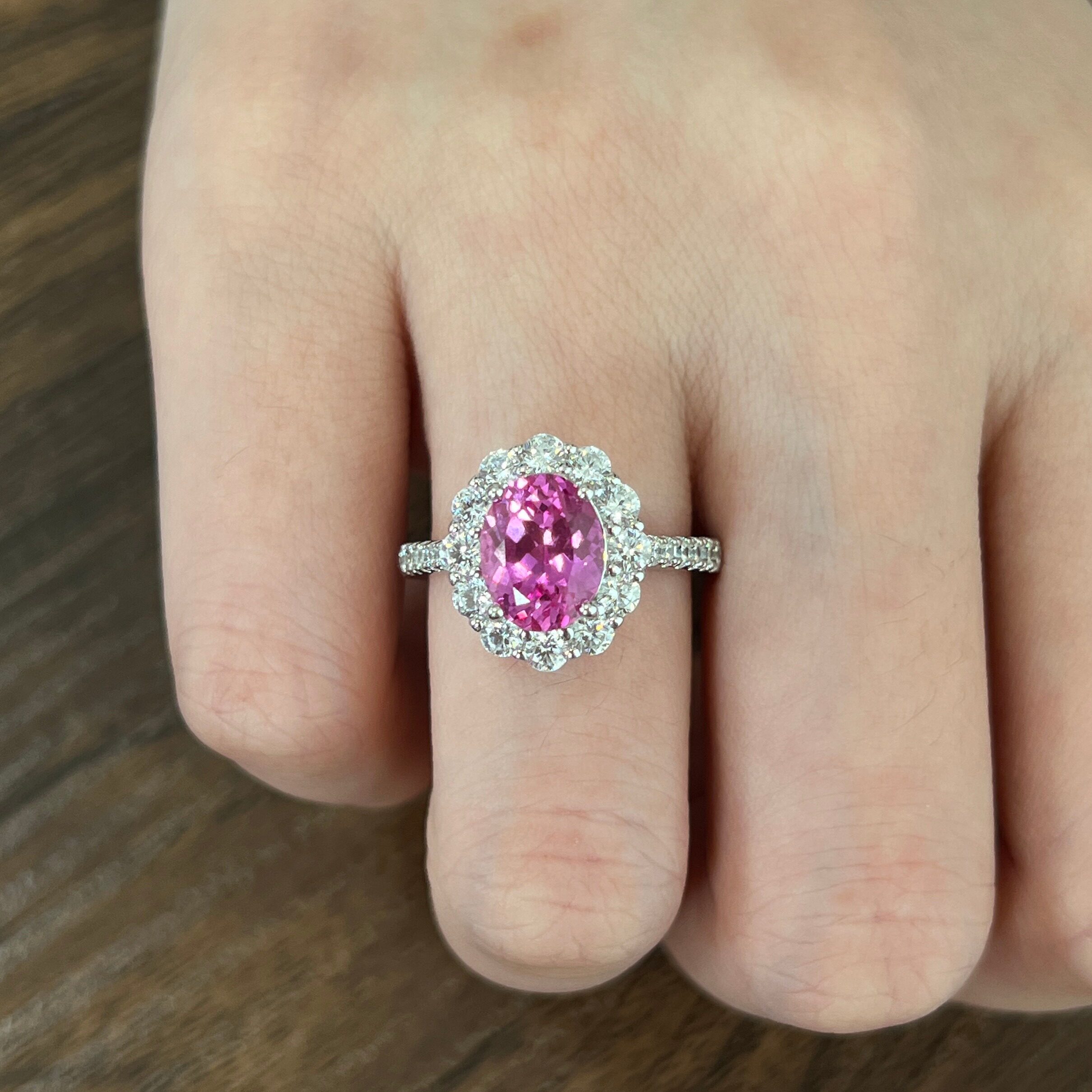 培育粉蓝宝S925纯银戒指2.4ct