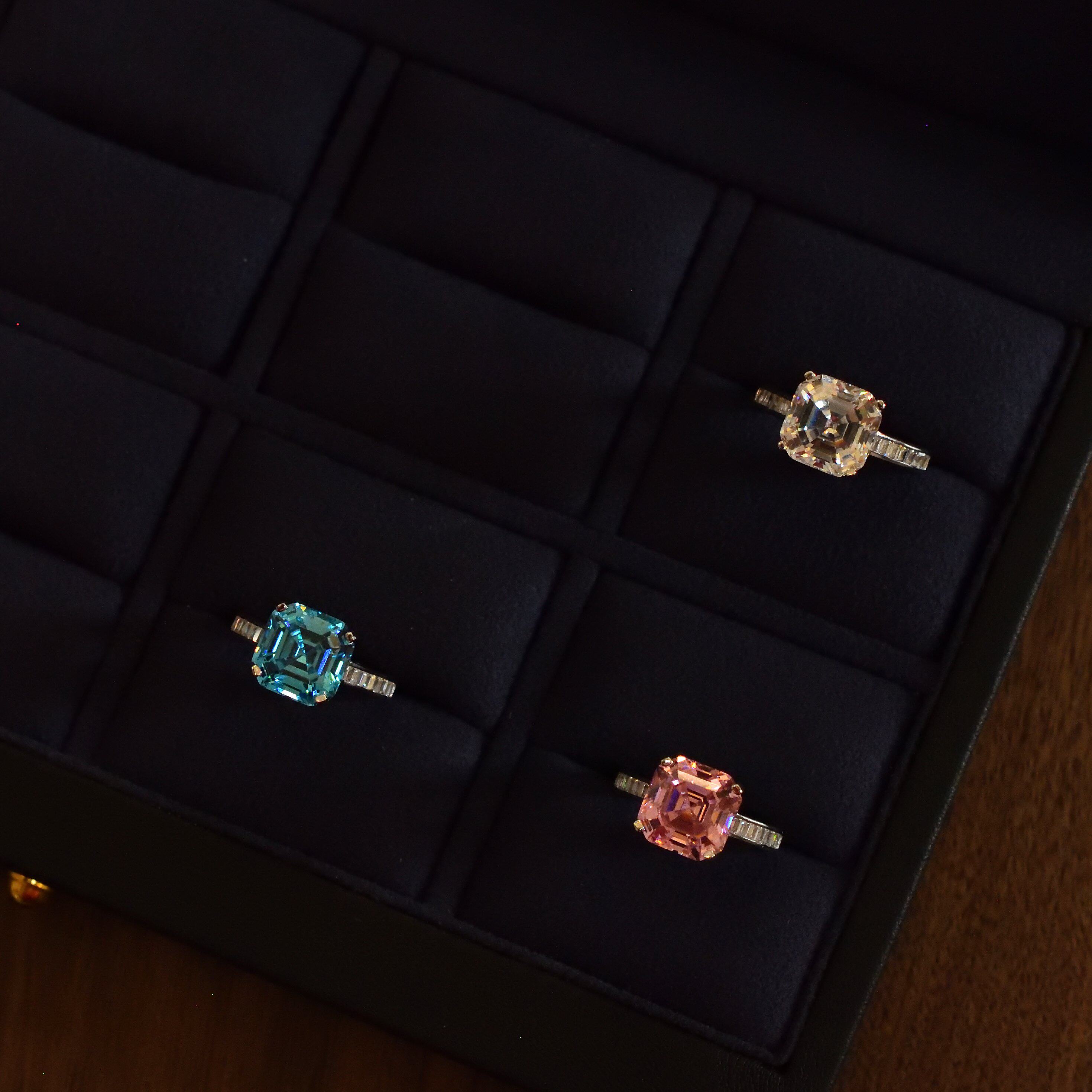 4克拉宝塔阿斯切s925纯银戒指人造粉色蓝宝石宴会款10*10轻奢钻戒