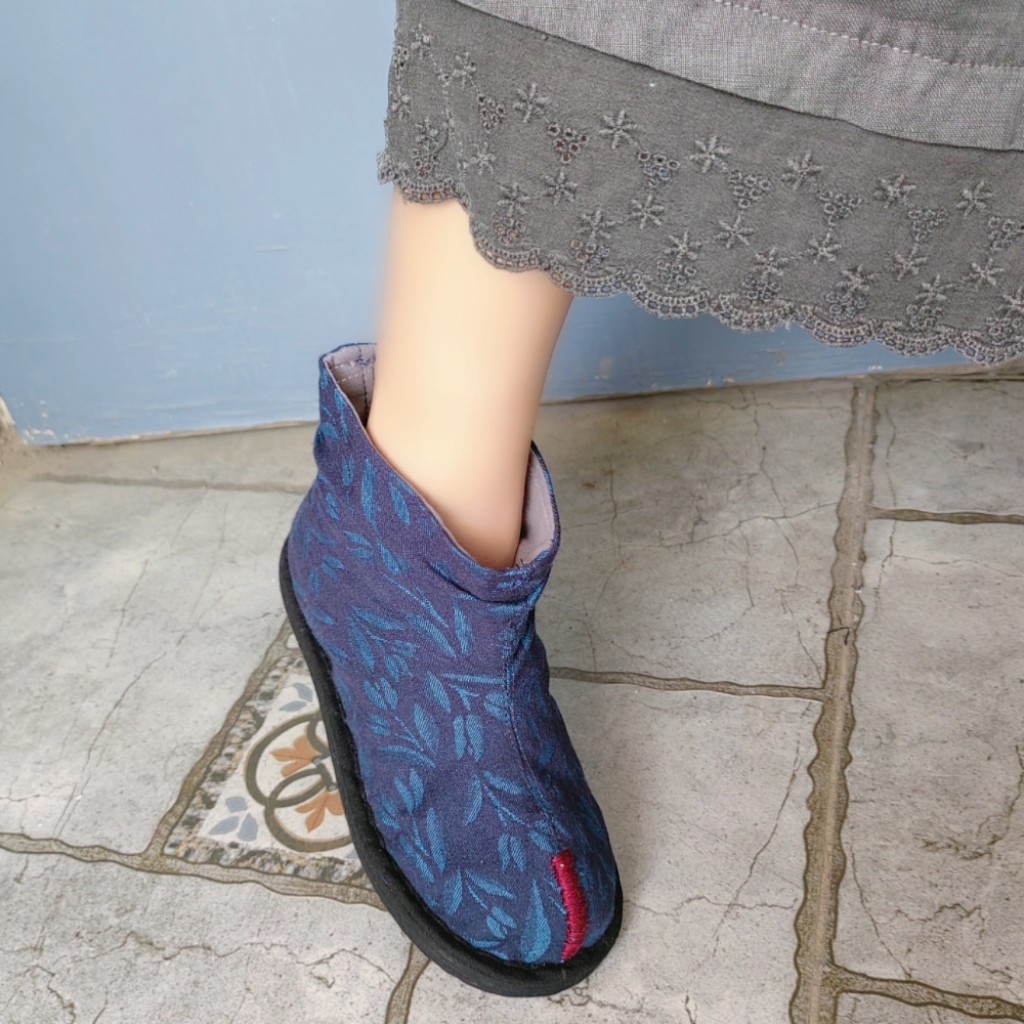 妙善音2024新款短靴子小矮靴千层底手工布鞋布底复古女鞋个性鞋子