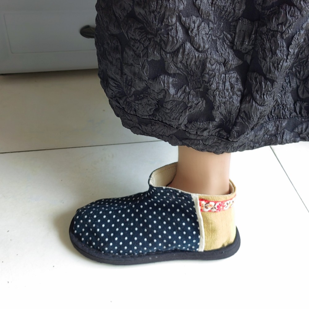 妙善音 原创秋季新款手工布鞋布底波点复古舒适时尚鞋子女鞋短靴