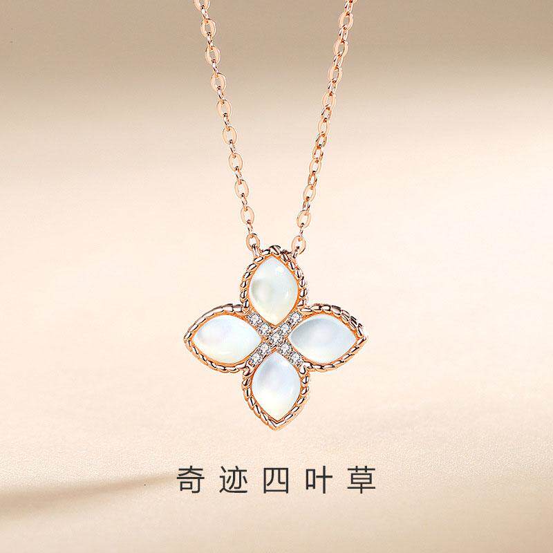 s925纯银带证书四叶草项链女时尚轻奢高级感锁骨链简约吊坠精致