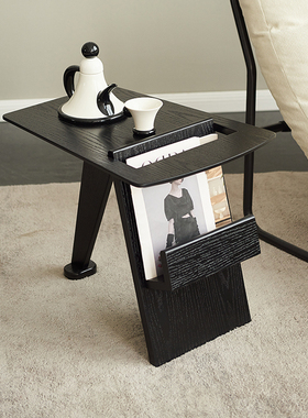 北欧实木沙发边几客厅创意角几意式极简黑色小茶几家用书报架边几