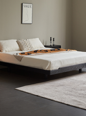 全实木悬浮床无床头意式极简悬空床家用卧室双人床榻榻米排骨架床